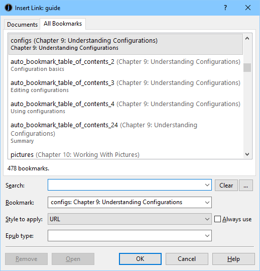 Insert page link dialog