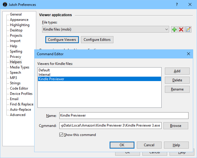 Kindle Previewer configuration