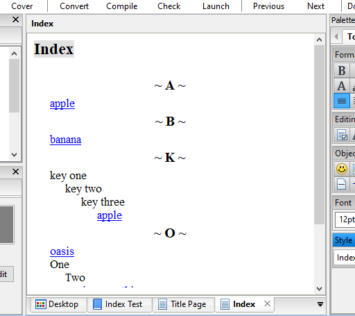 Screenshot of an Index page